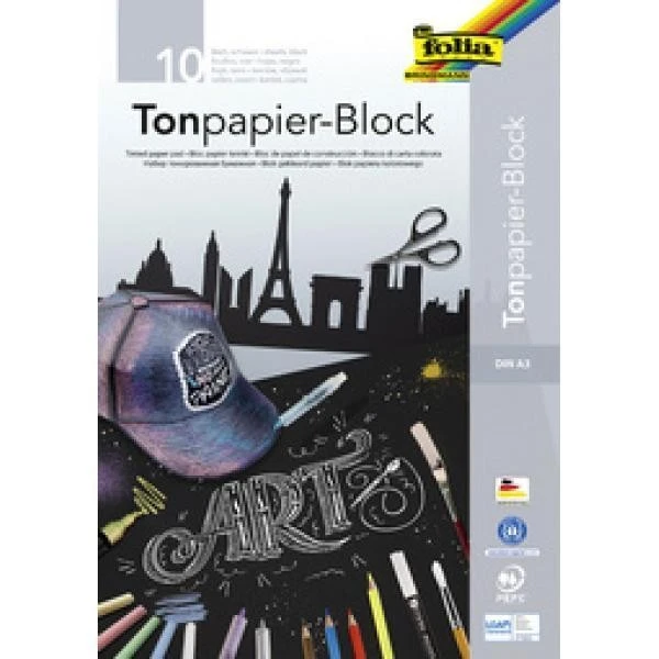 Bloc à Dessin - 130 G./m² - A3 - Noir - Folia 3 Bloc à Dessin - 130 G./m² - A3 - Noir - Folia