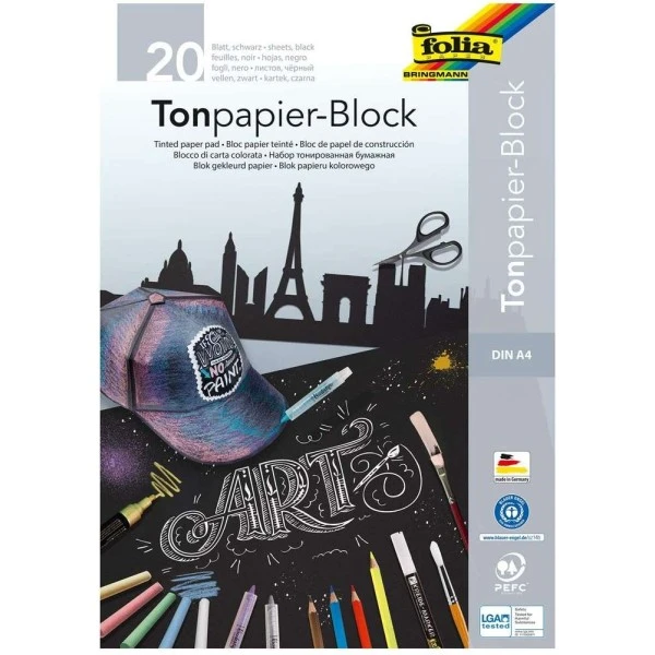 Bloc à Dessin - 130 G./m² - A4 - Noir - Folia