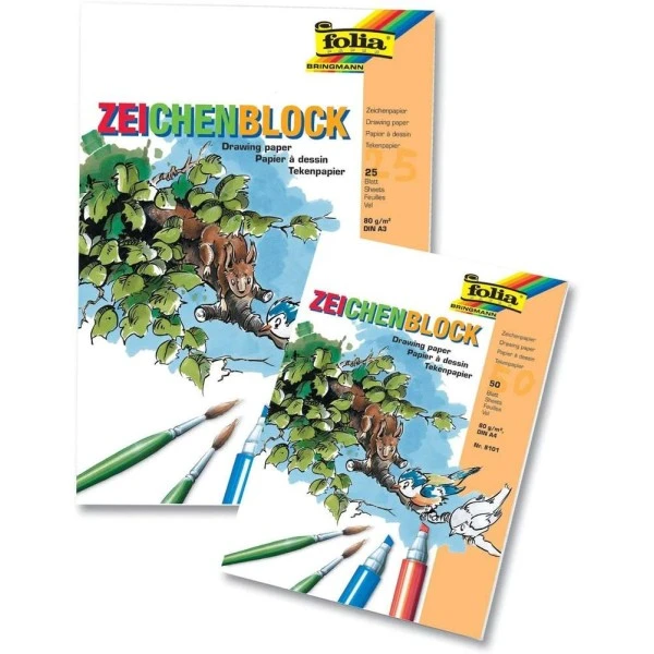 Bloc à Dessin - 80 G/m² - A3 - Blanc - Folia 3 Bloc à Dessin - 80 G/m² - A3 - Blanc - Folia