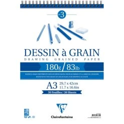 CLAIREFONTAINE Bloc à Dessin à Grain 180g - A3 - 30 Pages