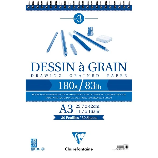 CLAIREFONTAINE Bloc à Dessin à Grain 180g - A3 - 30 Pages 3 CLAIREFONTAINE Bloc à Dessin à Grain 180g - A3 - 30 Pages
