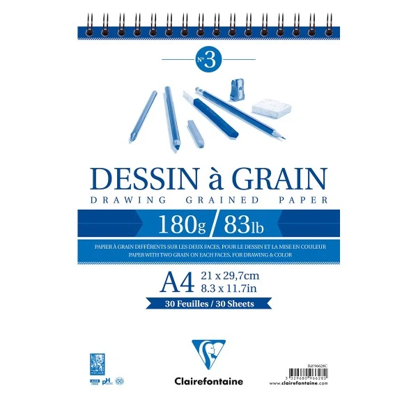 CLAIREFONTAINE Bloc à Dessin à Grain 180g - A4 - 30 Pages 3 CLAIREFONTAINE Bloc à Dessin à Grain 180g - A4 - 30 Pages