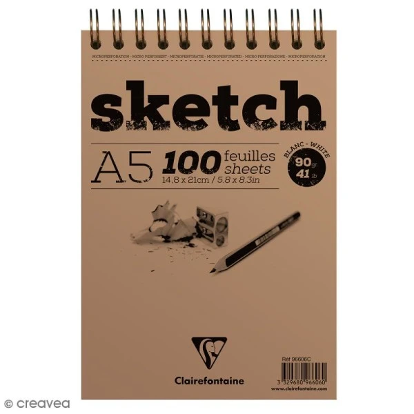CLAIREFONTAINE Bloc Ă Dessin Sketch Et Croquis A5 - 90 Gr - 100 Feuilles