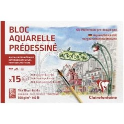 CLAIREFONTAINE Bloc Aquarelle Prédessiné - Paris - 10 X 15 Cm - 15 Feuilles
