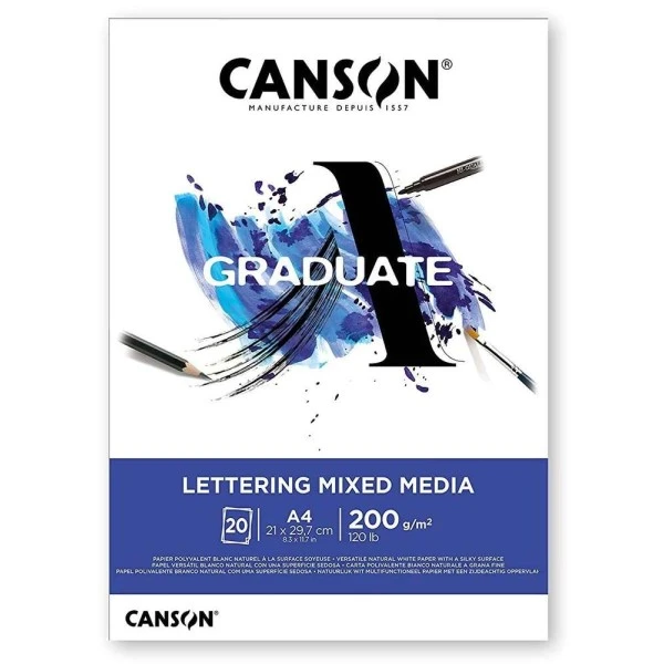 Bloc Canson Graduate - Lettering Mixed Media - A4 - 200 G - 20 Feuilles