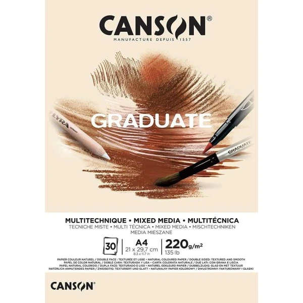 Bloc Canson Graduate - Mixed Media - Naturel - A4 - 220 G - 30