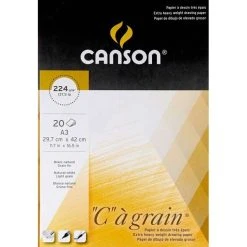 Canson Bloc Papier à Dessin "C" à Grain, 224 G/m², A3 - Blanc