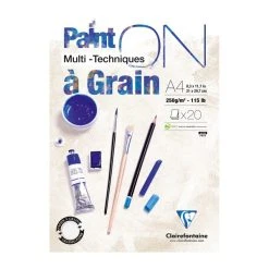 CLAIREFONTAINE Bloc Papier à Grain Multi-techniques Paint'On A4 250 G - Blanc - 20 Feuilles