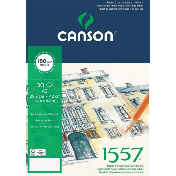 Canson Bloc Papier Dessin "1557", A3, 180 G/m² - Blanc