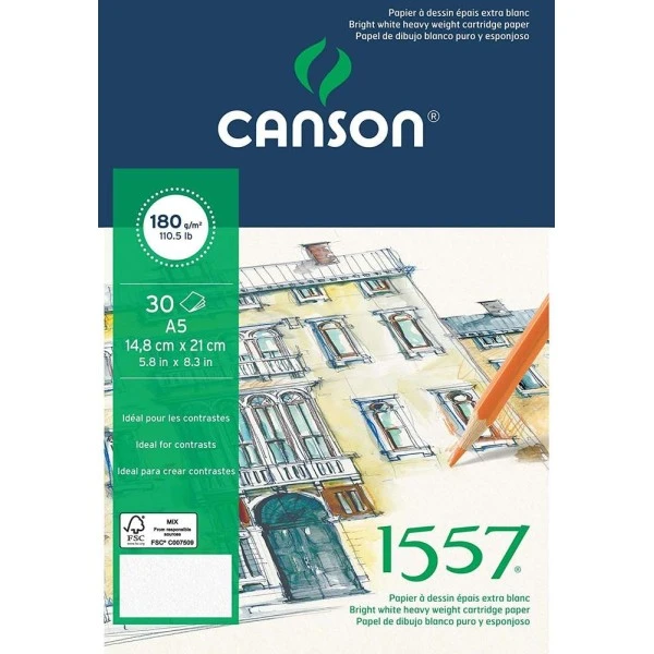 Bloc Papier Dessin "1557", A5, 180 G/m² - Blanc - Canson