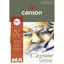 Canson Bloc Papier Dessin "C" à Grain, A4, 224 G/m² - Blanc