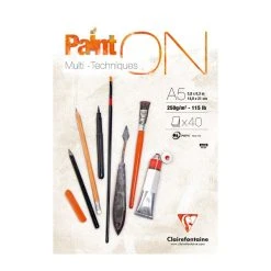 CLAIREFONTAINE Bloc Papier Multi-techniques Paint'On A5 250 G - Blanc - 40 Feuilles