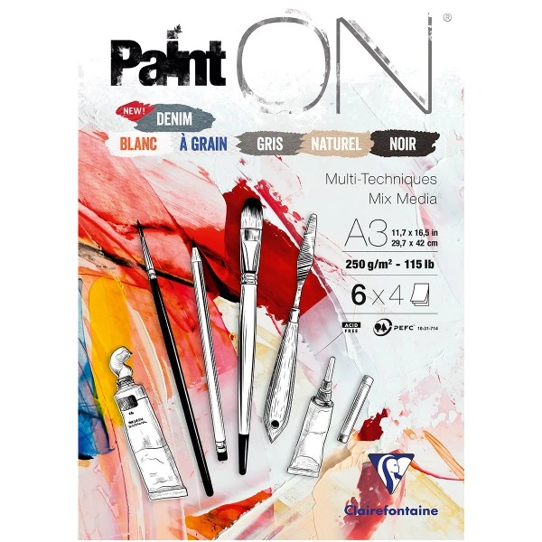 CLAIREFONTAINE Bloc Papier Multi-techniques Paint'On Denim A5 - 250 G - 24 Feuilles 3 CLAIREFONTAINE Bloc Papier Multi-techniques Paint'On Denim A5 - 250 G - 24 Feuilles