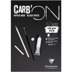CLAIREFONTAINE Bloc Papier Noir Carbon 120 G - 29,7 X 42 Cm - 20 Feuilles