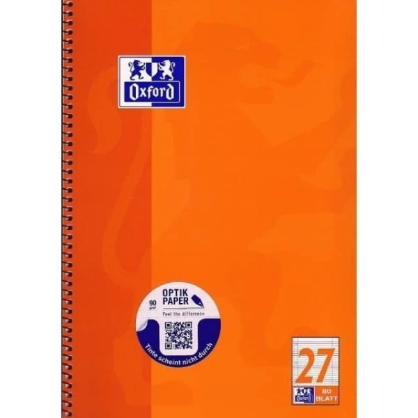 Cahier à Spirales A4+, Ligné+2 Marges, 160 Pages Orange - Oxford 3 Cahier à Spirales A4+, Ligné+2 Marges, 160 Pages Orange - Oxford