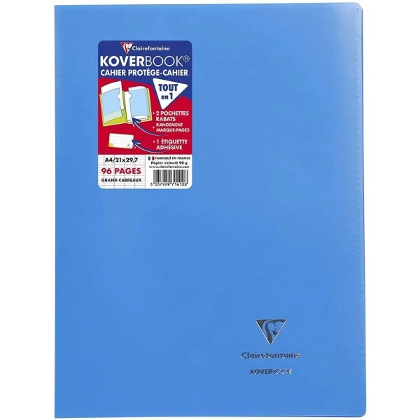 CLAIREFONTAINE Cahier "Koverbook" - Polypro - 21x29,7 - 96 Pages - Séyès - Bleu