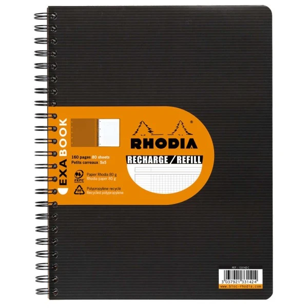 Cahier Recharge "Exabook" - A4+ - 160 Pages - 5x5 - Noir - Rhodia