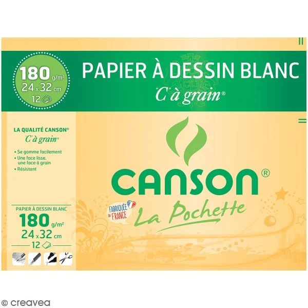 Papier Dessin C à Grain Canson - 24 X 32 Cm - 12 Feuilles 3 Papier Dessin C à Grain Canson - 24 X 32 Cm - 12 Feuilles