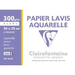 CLAIREFONTAINE Papier Dessin "Lavis Aquarelle", 240 X 320 Mm, 300 G./m²
