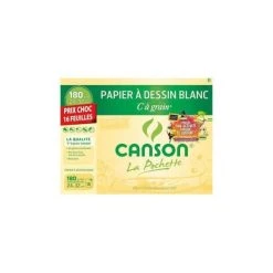 Pochette "Canson" 24x32 Grain C 180g. - 12 + 4 Feuilles - Blanc