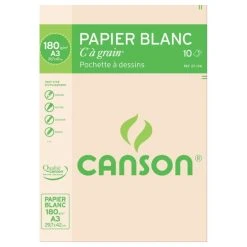 Pochette "Canson" A3 Grain C 180g. - Blanc
