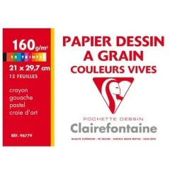 CLAIREFONTAINE Pochette De Papier Dessin - 21x29,7 - Couleurs Vives à Grain - 160g.