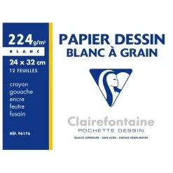 CLAIREFONTAINE Pochette De Papier Dessin - 24x32 - Blanc à Grain - 224g.