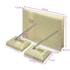 Club Set Livre D'Or Album Photo De Mariage Recouvert De Satin Ivoire Foncé Avec 2 Portes Stylos Argentés,